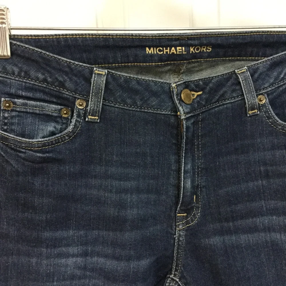 MICHAEL KORS sz 8 Jeans Dark Wash Skinny Metal Logo Blue